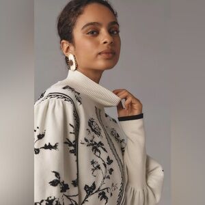 Anthropologie Cream and Black Balloon-Sleeve Turtleneck Sweater // Sz 1X